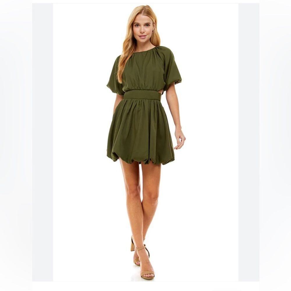Seek The Label Olive Green Bubble Hem Mini Dress Sz M